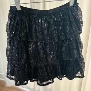 Black Sequin Tiered Skirt